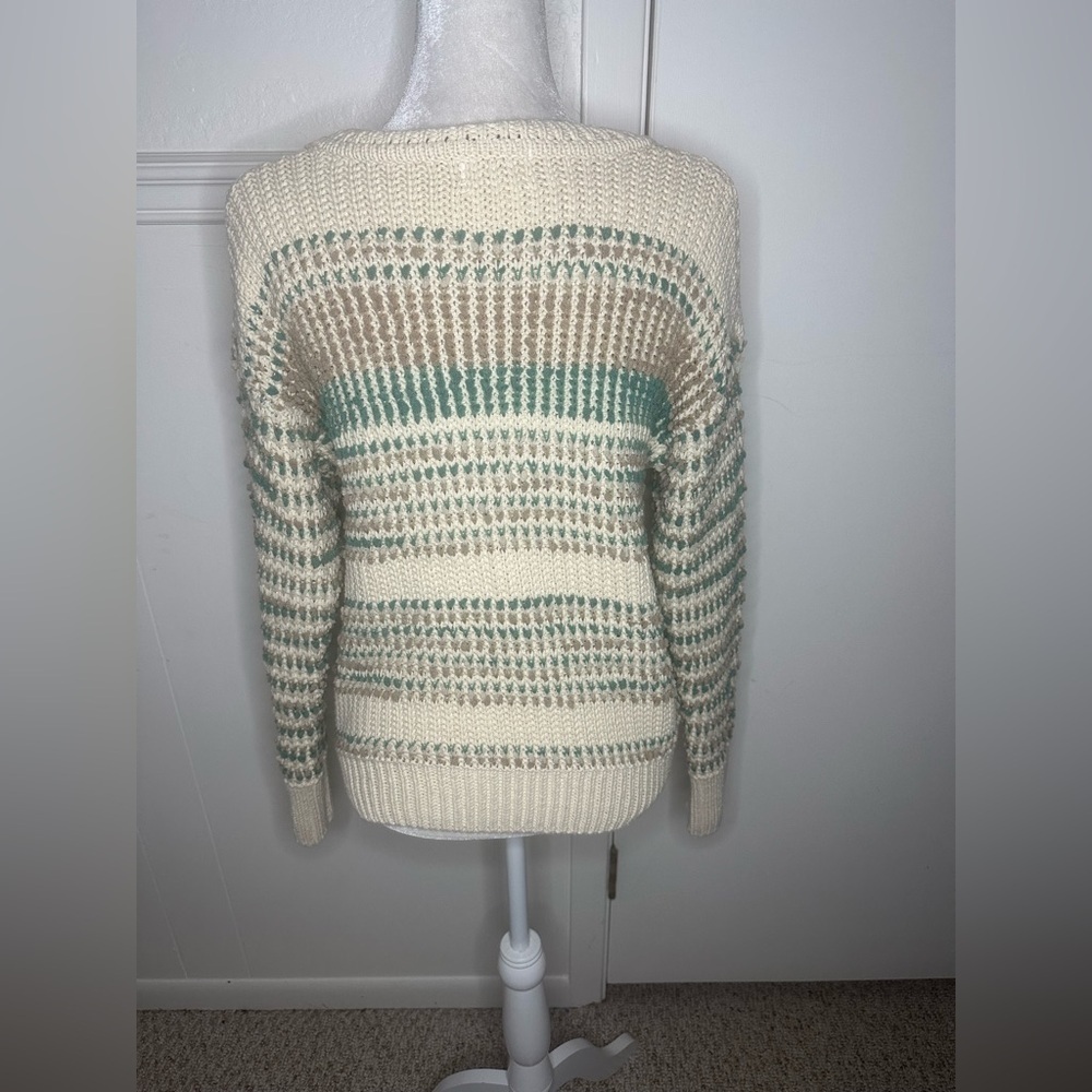 Umgee Cream and Green Striped Sweater size S - Picture 2 of 7